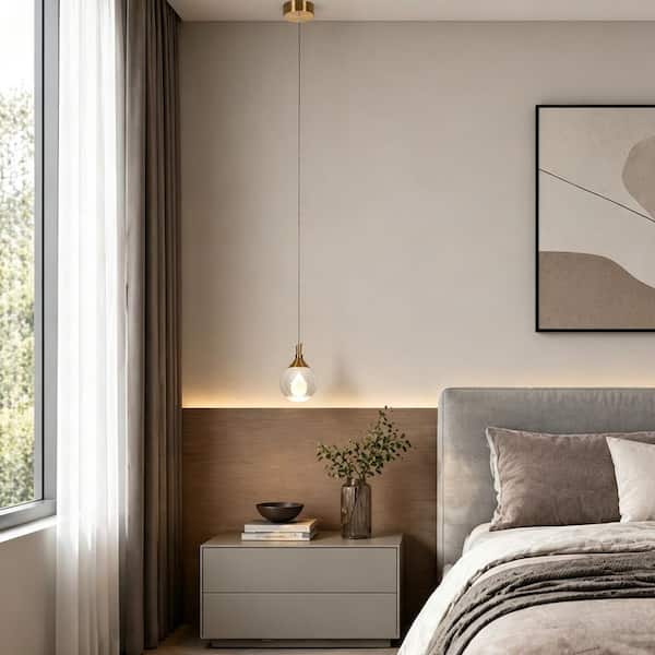 Dsenlupor Plated Brass LED Mini Pendant Light with Inner Carved Crystal Ball, Modern 1-Light Teardrop Island Pendant