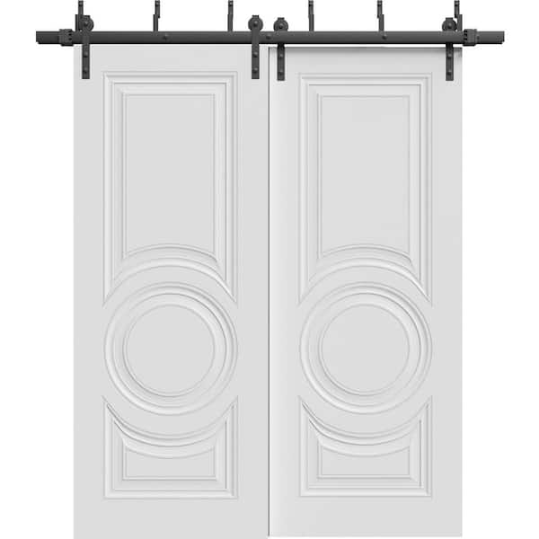 7801 84 in. x 84 in. Solid Core White Color Wood Sliding Barn Door with Hardware Kit
