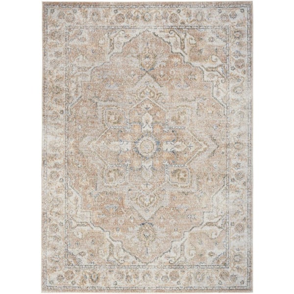 Astra Machine Washable Beige 5 ft. x 7 ft. Distressed Traditional Area Rug