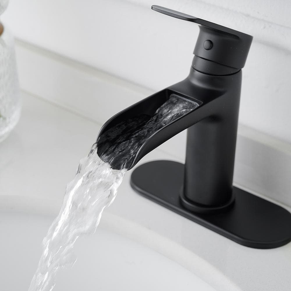 Matte Black Waterfall Single Handle Bathroom Faucet