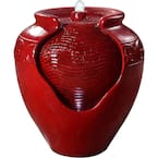 17 in. Red Home Floor Glass Pot Fountain, Suitable For Outdoor Indoor Garden Decoration