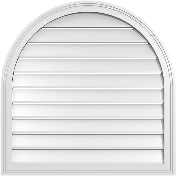 Ekena Millwork 32 in. x 32 in. Round Top White PVC Paintable Gable Louver Vent Functional