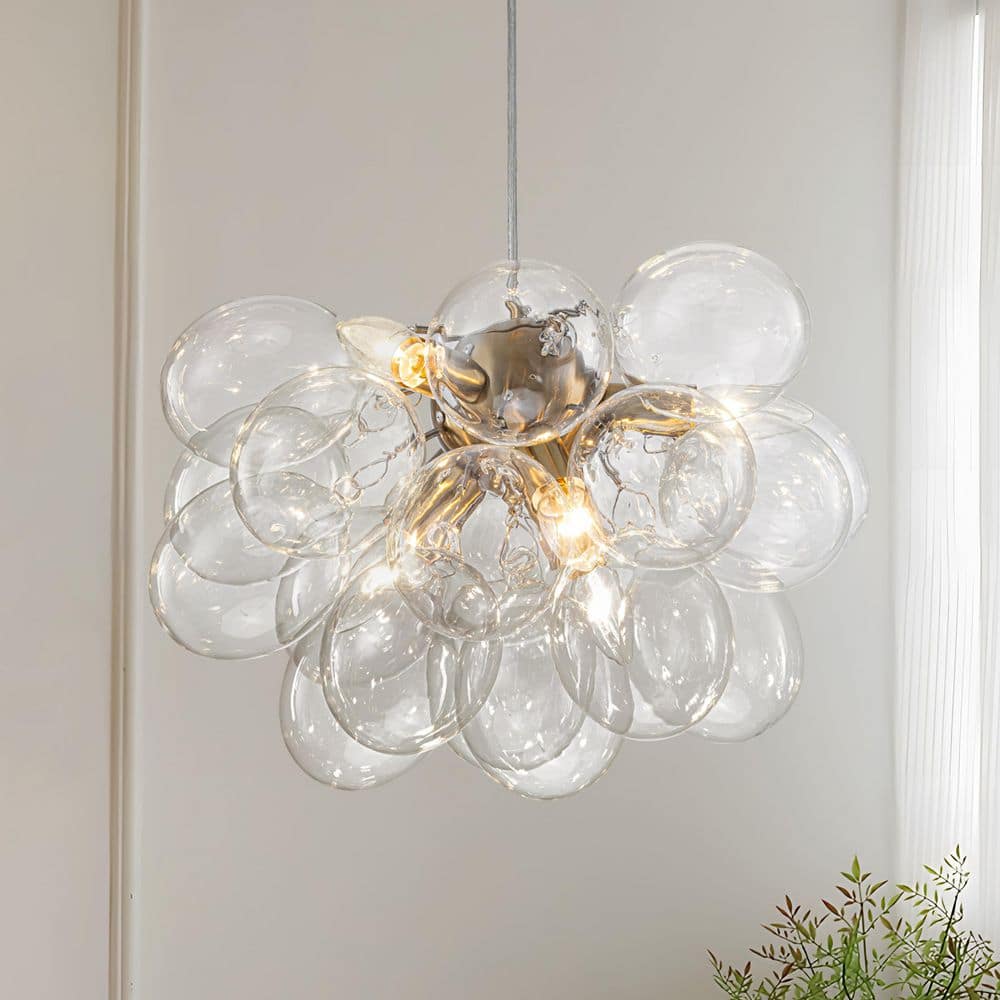 Modern 6-Light Gold Bubble Glass Pendant Chandelier, Clear Oval Glass Globe Light for Dining Room, Living Room price history on PriceWatchPro