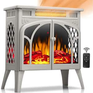 23.46 in. Freestanding Electric Fireplace Heater, Adjustable Brightness & Heating Mode, Overheating Safe Design, Beige