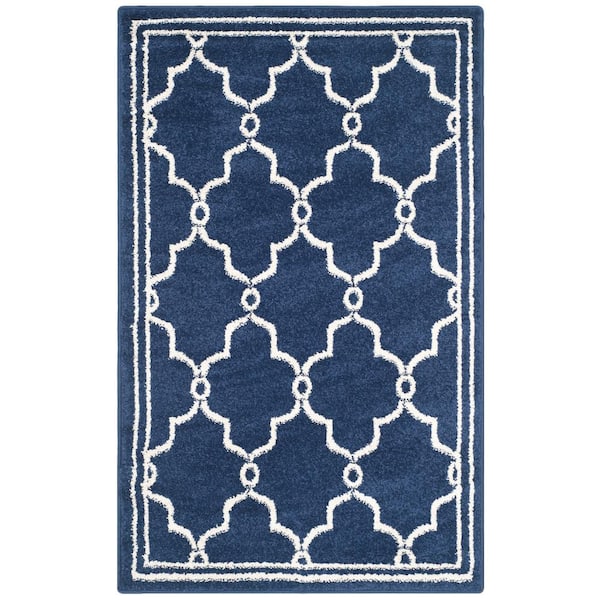 SAFAVIEH Amherst Navy/Beige Doormat 3 ft. x 5 ft. Geometric Diamond Area Rug