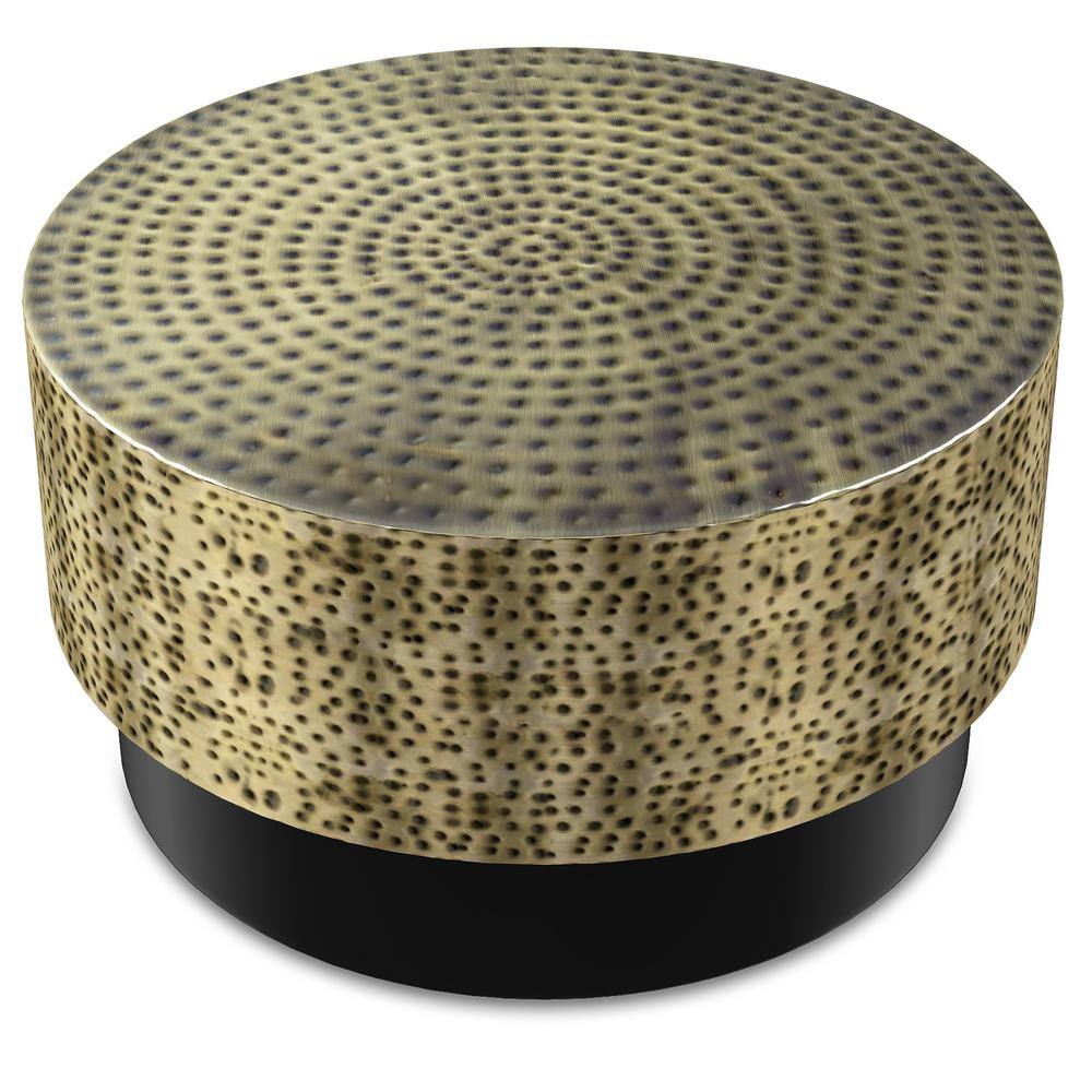Montrose 30" Round Antique Gold and Black Metal Coffee Table