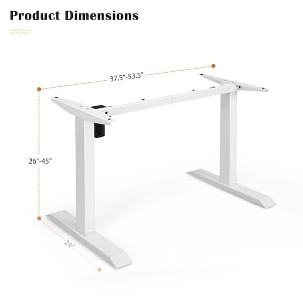 Angeles Home 53.5 in. W Steel Adjustable Electric Writing Sit-Stand Desk Frame with Button Controller, White, No Tabletop