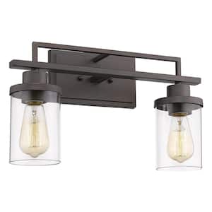 Vintage 13.6 in. 2-Light Oil Rubbed Bronze Vanity Light with Clear Glass