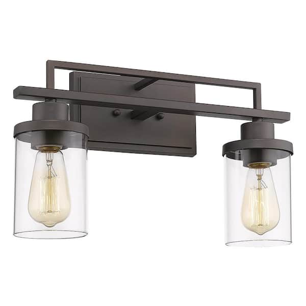 JAZAVA Vintage 13.6 in. 2-Light Oil Rubbed Bronze Vanity Light with Clear Glass
