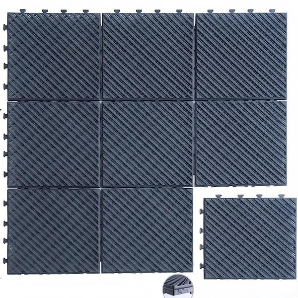 DENISLAWN (9-Pack)Patio Plastic Interlocking Deck Tiles, 12 in. x 12 in. Square Composite Decking Tiles in Grey