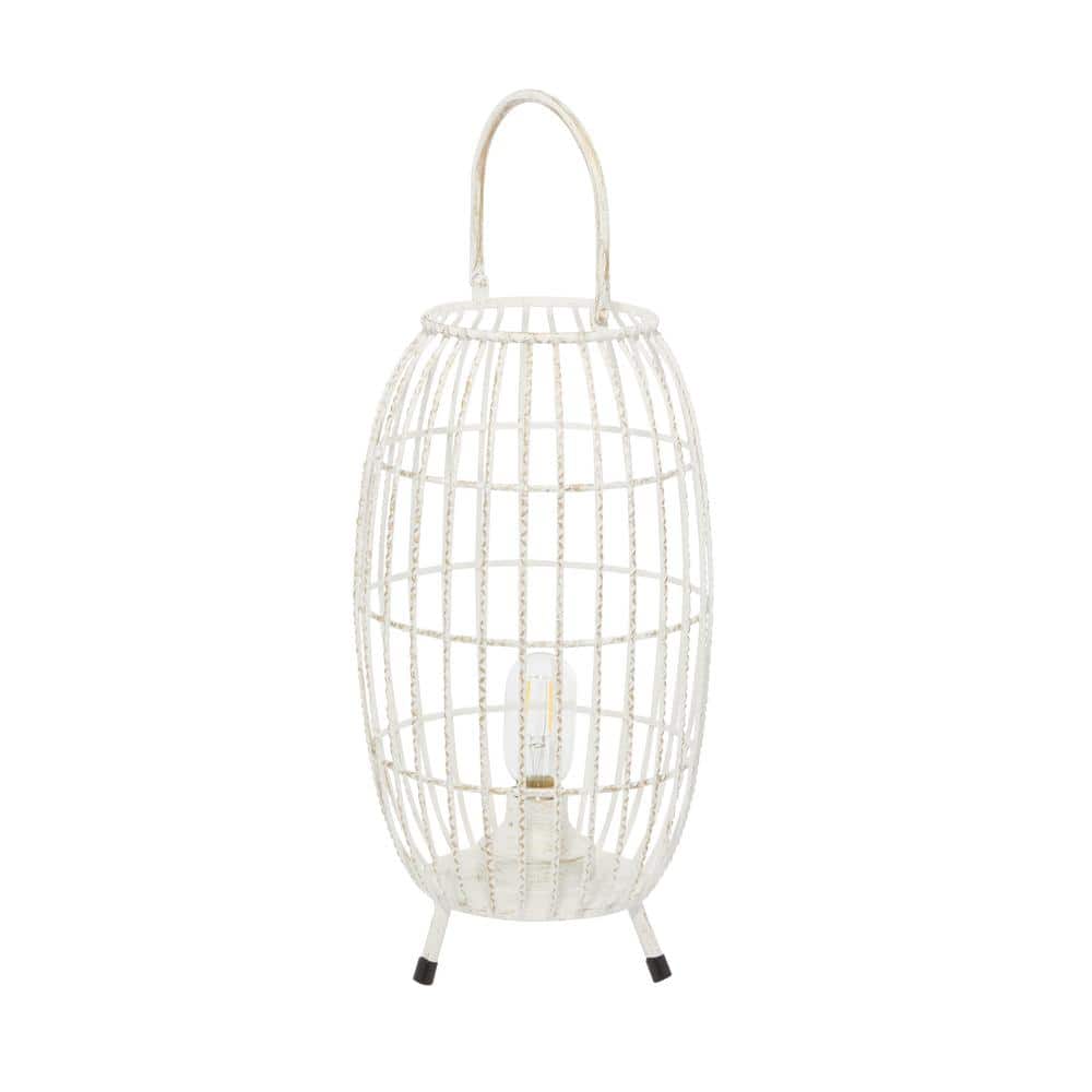 Elegant Oval White Metal LED Candle Lantern, 16.4" Hanging Design