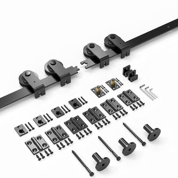 WINSOON 4 ft. /48 in. I Shape Frosted Black Top Mount Bi-Fold Sliding Barn Door Hardware Track Kit for 4-Doors