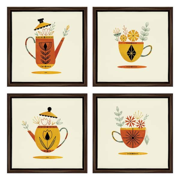 Kate and Laurel Sylvie "Tea Set" by Amber Leaders Designs Framed Canvas Wall Art Set 13 in. x 13 in.