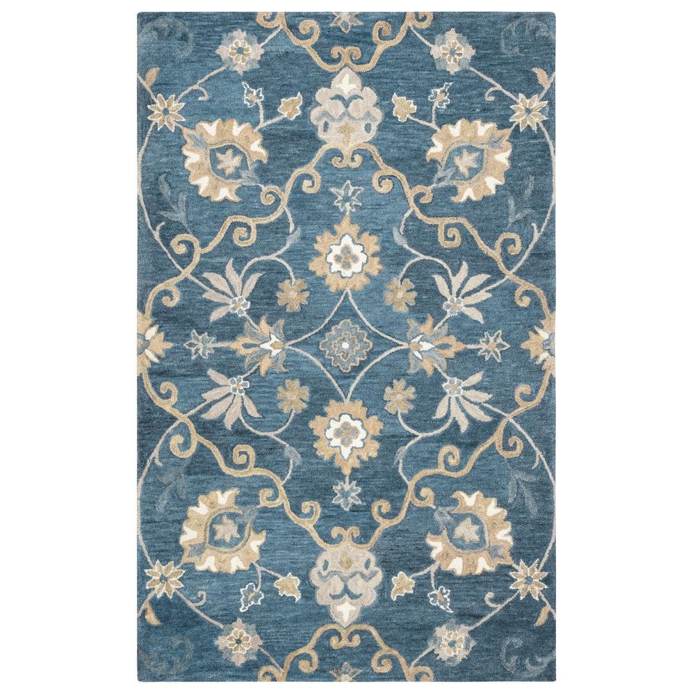 Napoli Blue/Taupe 6 ft. 6 in. x 9 ft. 6 in. Floral/Persian Area Rug