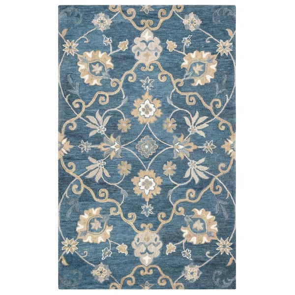Unbranded Napoli Blue/Taupe 6 ft. 6 in. x 9 ft. 6 in. Floral/Persian Area Rug