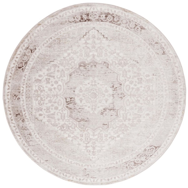 Prestige 7 ft. x 7 ft. Round Ivory/Beige Vintage Distressed Medallion Area Rug