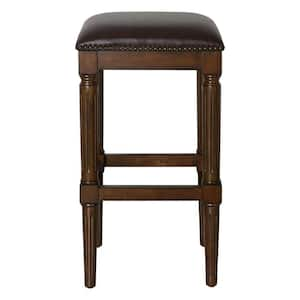 31 in. Brown Backless Wood Bar Chair with Upholstery Seat