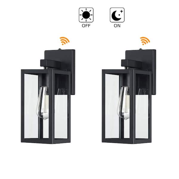Martin 13 in. 1-Light Matte Black Outdoor Wall Lantern with Dusk to Dawn (2-Pack)