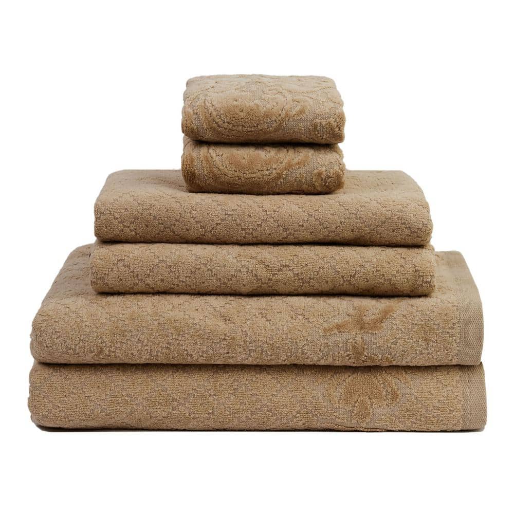 Lintex Provence 6-Piece Taupe Solid 100% Cotton Velour Bath Towel Set ...