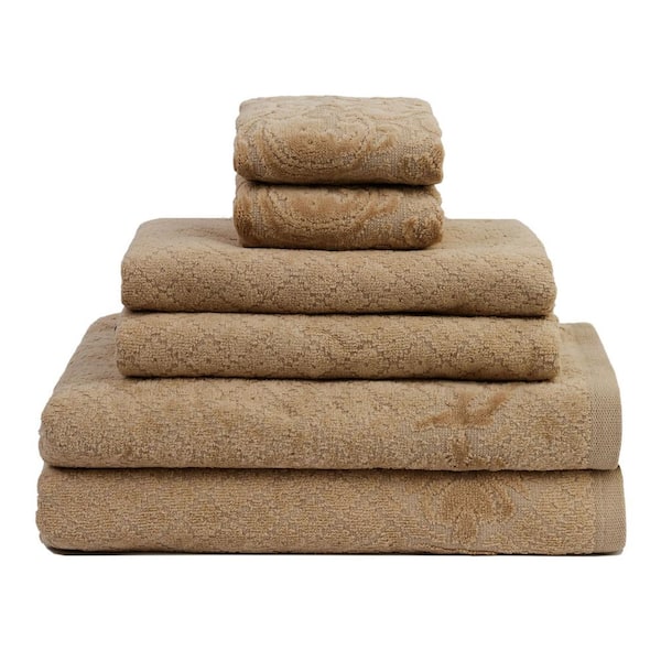 Lintex Provence 6-Piece Taupe Solid 100% Cotton Velour Bath Towel Set