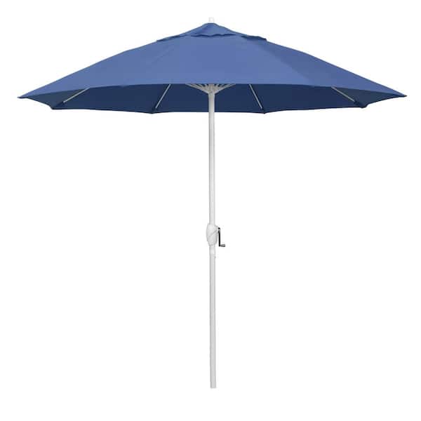 California Umbrella 9 ft. Matted White Aluminum Market Patio Umbrella Fiberglass Ribs and Auto Tilt in Capri Pacifica