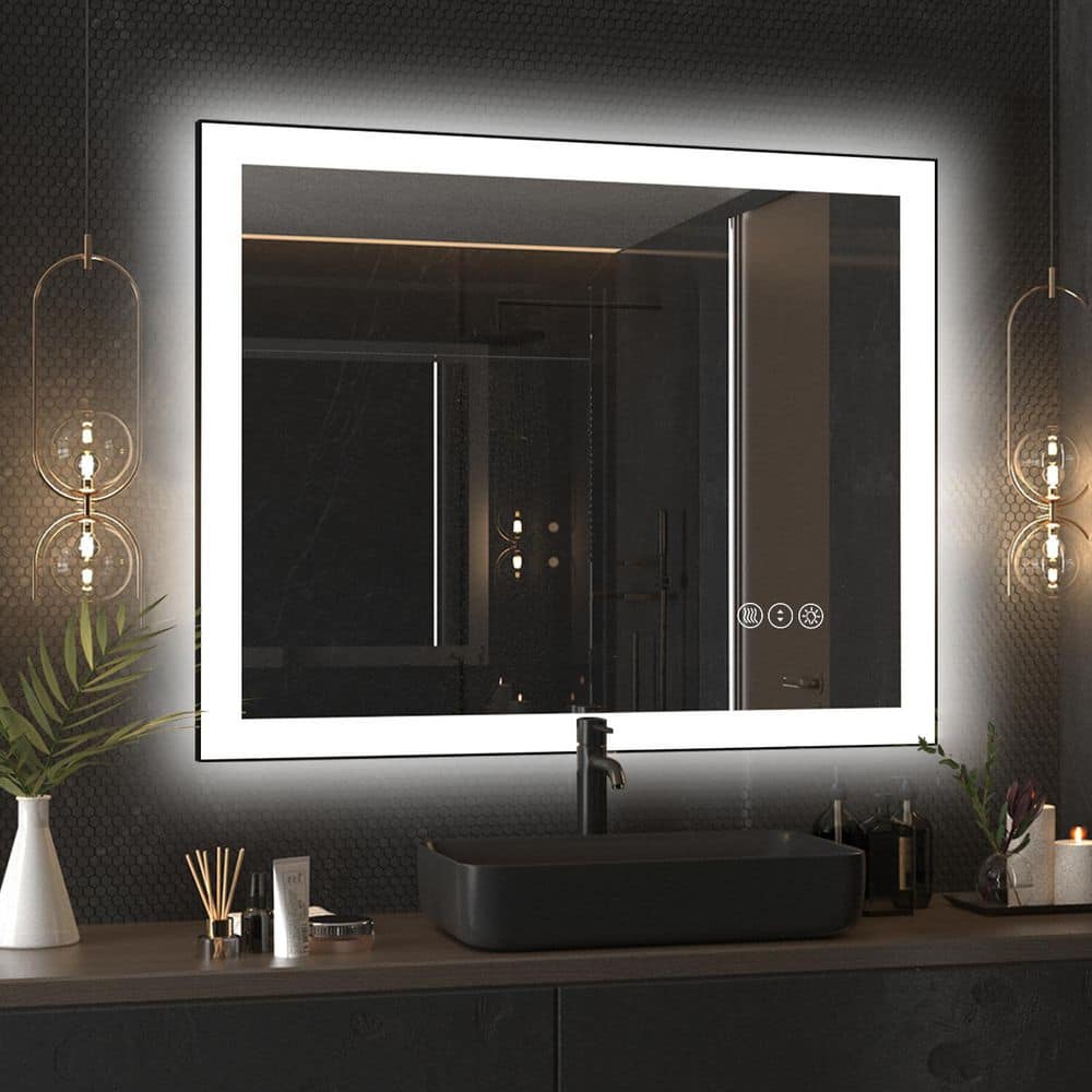 40 in. W x 32 in. H Rectangular Framed Premium Aluminum LED Wall Mounted Bathroom Vanity Mirror in Color Black price history on PriceWatchPro