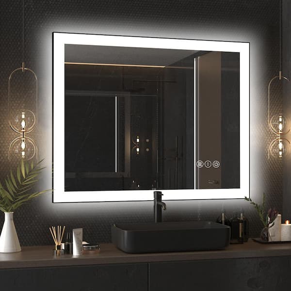 40 in. W x 32 in. H Rectangular Framed Premium Aluminum LED Wall Mounted Bathroom Vanity Mirror in Color Black