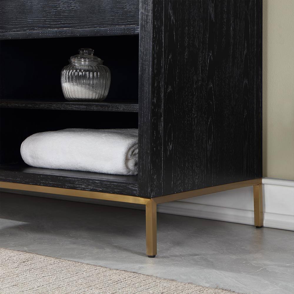 Kesia 72" Black Oak Double Vanity with White Stone Countertop