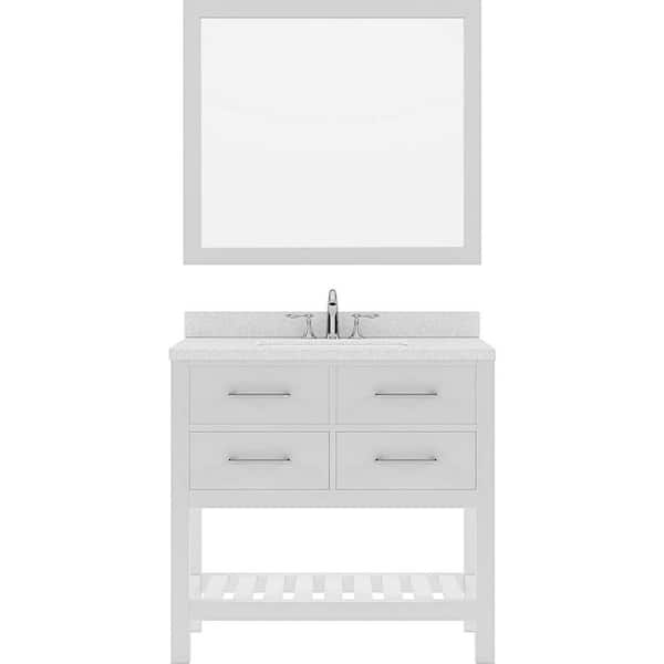Virtu USA Caroline Estate 36 in. W x 22 in. D x 35 in. H Single Sink Bath Vanity in White with Quartz Top and Mirror