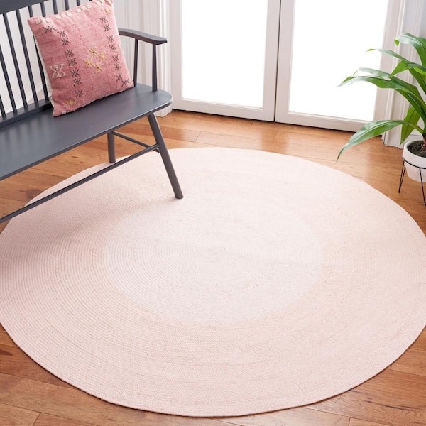 Cape Cod Pink 5 ft. x 5 ft. Solid Color Border Round Area Rug