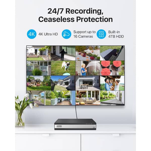 ZOSI 4K 16-Channel POE 4TB Home Security Cameras System and 16