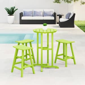 Laguna 4-Piece HDPE Weather Resistant Outdoor Patio Counter Height Bistro Set with Saddle Seat Barstools, Lime