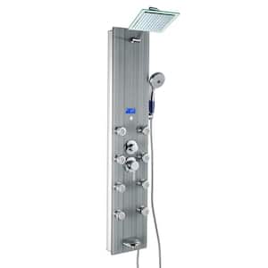 52 in. 8-Jet Shower Panel System in Gray Tempered Glass with Rainfall Shower Head, LED Display, Handshower and Tub Spout
