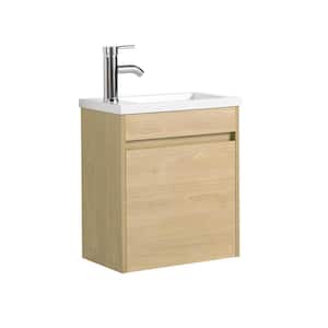 17.3 in. W x 10.2 in. D x 22.8 in. H Single Sink Wall Mounted Bath Vanity in Light Teak with White Cultured Top