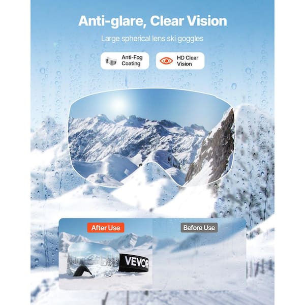 VEVOR Magnetic Cylindrical Ski Goggles, Frameless Silver Mirror