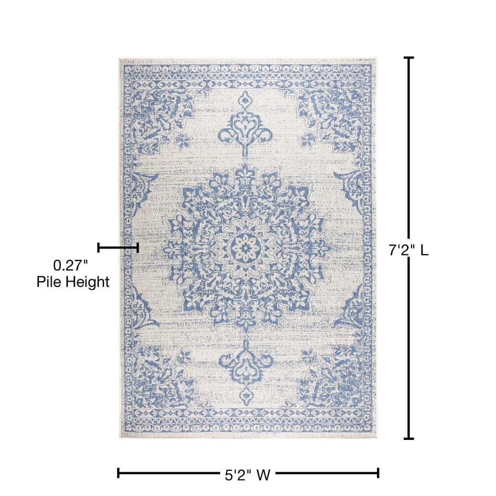 Elysian Grey/Blue Medallion Synthetic Indoor/Outdoor Area Rug