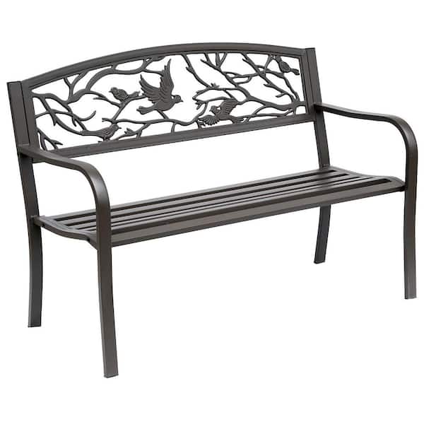 Tenleaf 50 in. Metal Brown Outdoor Bench with Animal Pattern