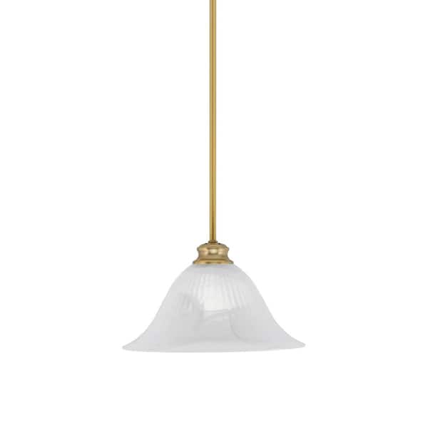 Unbranded Peabody 60-Watt 1-Light New Age Brass Shaded Pendant Light with 14 in. White Swirl Glass Shade, No Bulb Included