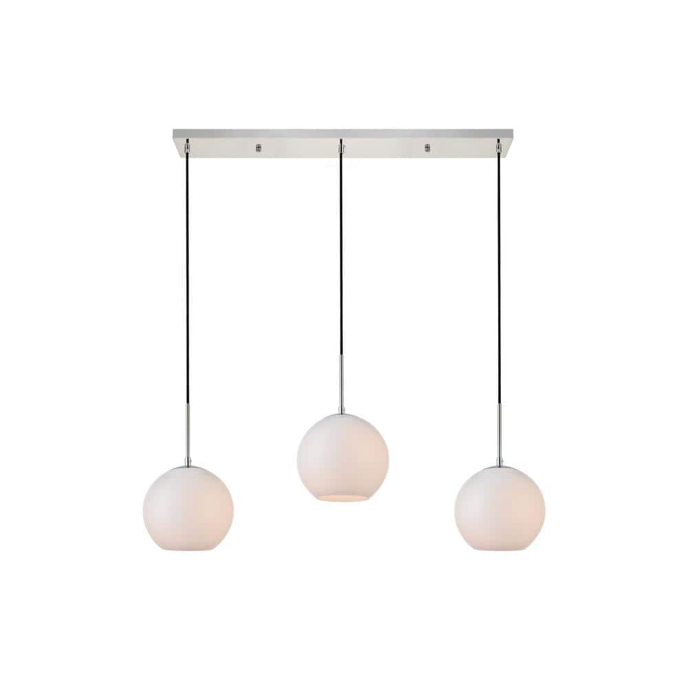 Timeless Home 36 in. 3-Light Chrome And Frosted White Pendant Light, Bulbs 