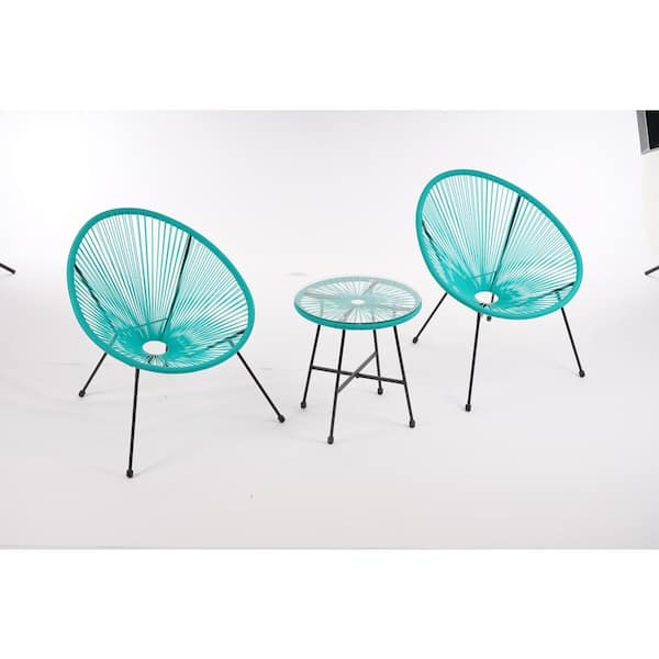 Unbranded 3-Piece Wicker Patio Conversation Set Egg Chair Set Light Blue