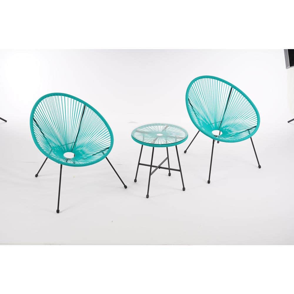 3-Piece Wicker Patio Conversation Set Egg Chair Set Light Blue