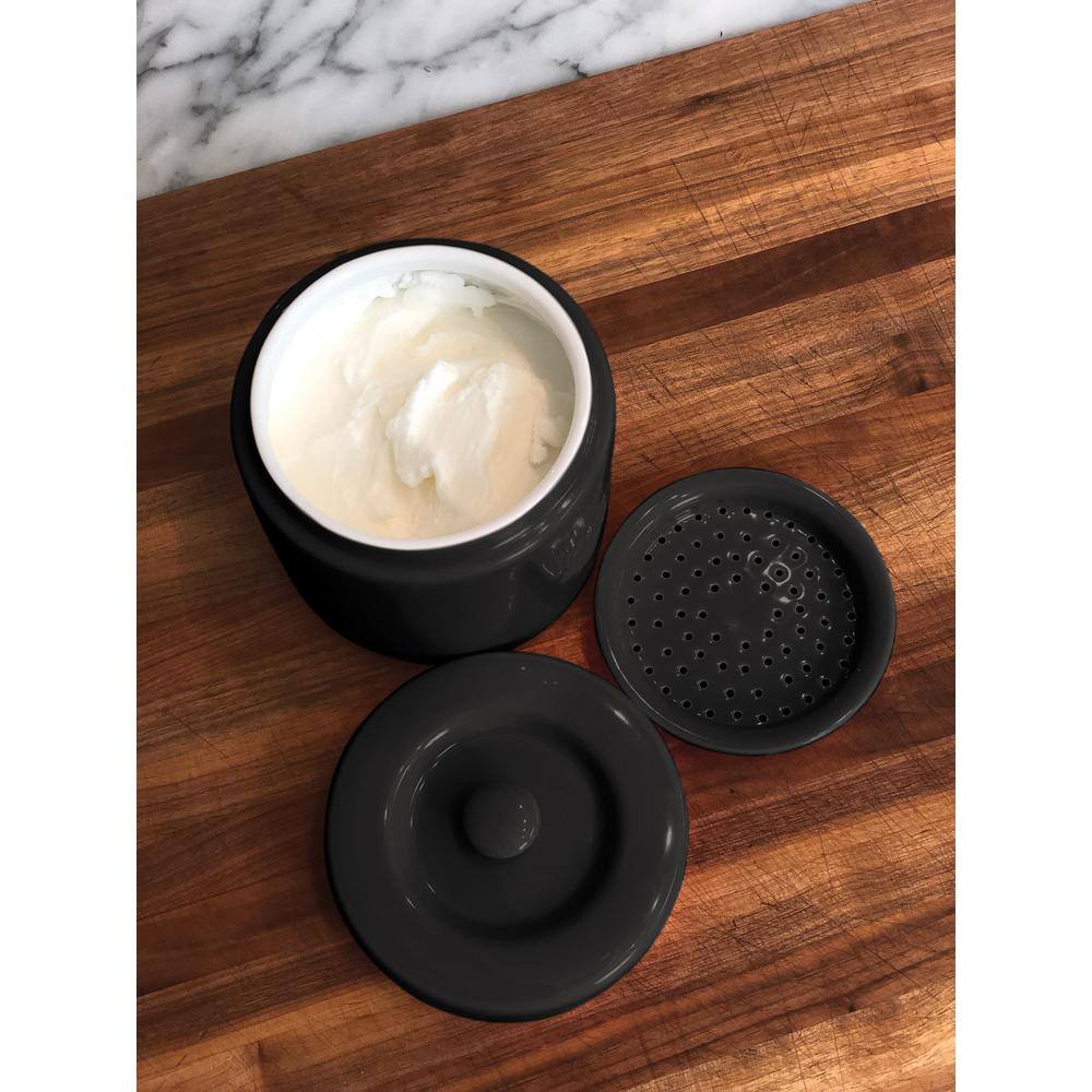 Matte Black Ceramic Grease Container with Lid, 32 oz