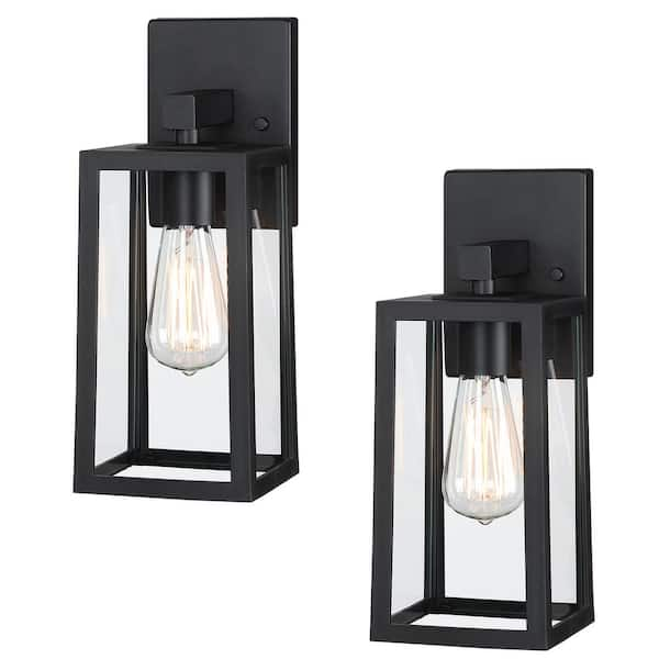 Uixe 13.5 in. Matte Black Outdoor Hardwired Wall Lantern Sconce Classic ...