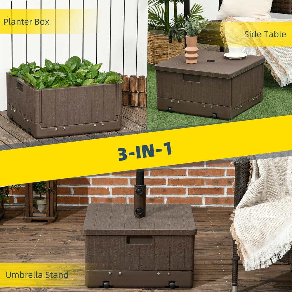 Brown Metal Wheeled 3-in-1 Patio Umbrella Stand Table