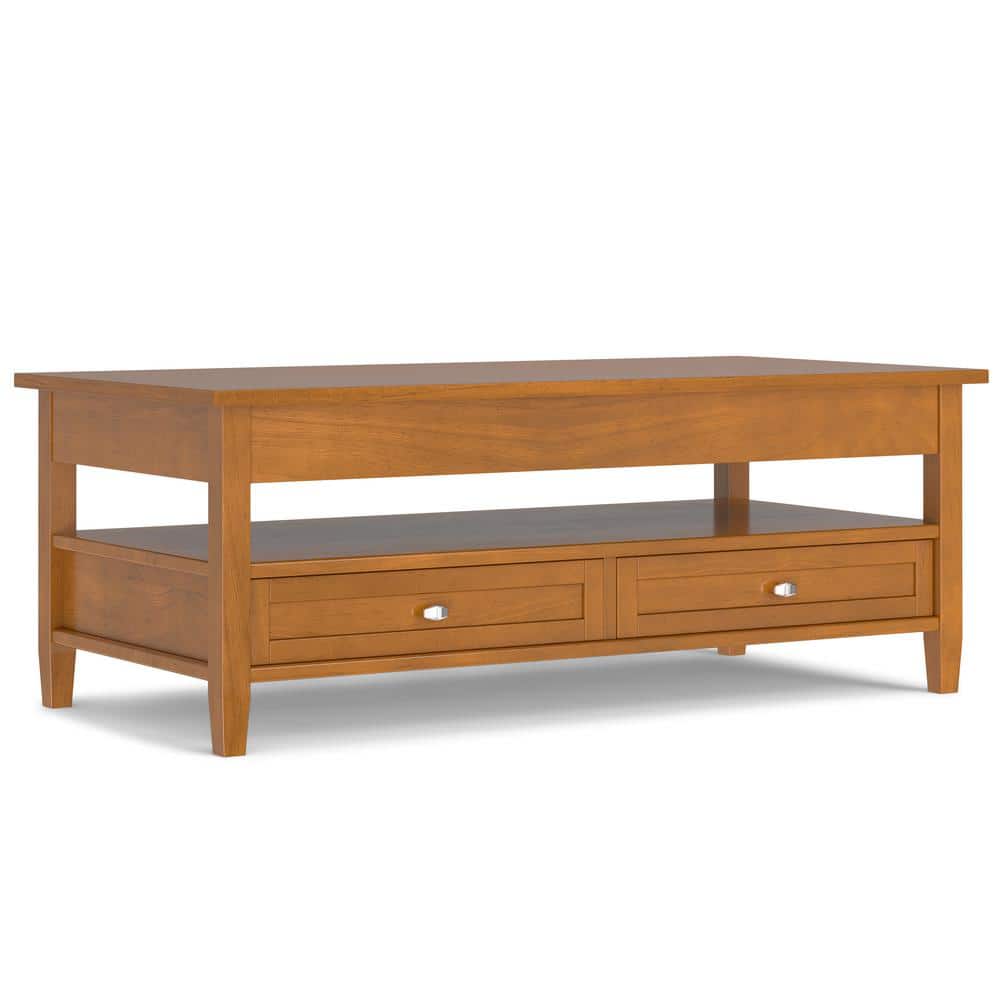Light Golden Brown Solid Wood Lift-Top Coffee Table with Storage