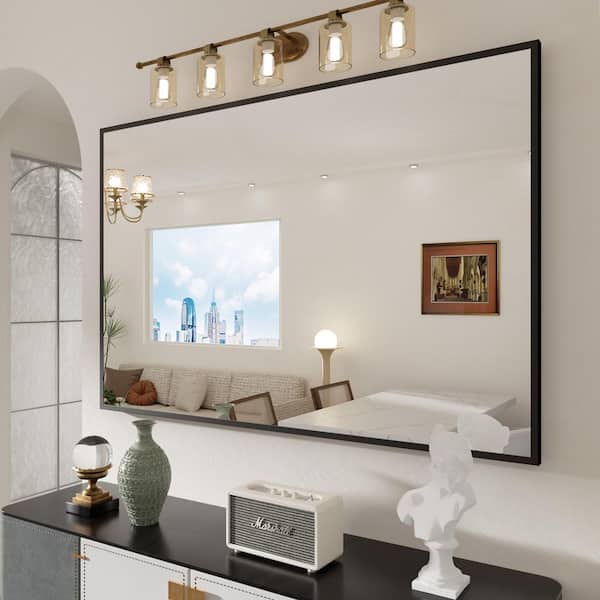 60 in. W x 40 in. H Rectangle Aluminum Framed Wall Bathroom Vanity Mirror in Matte Black