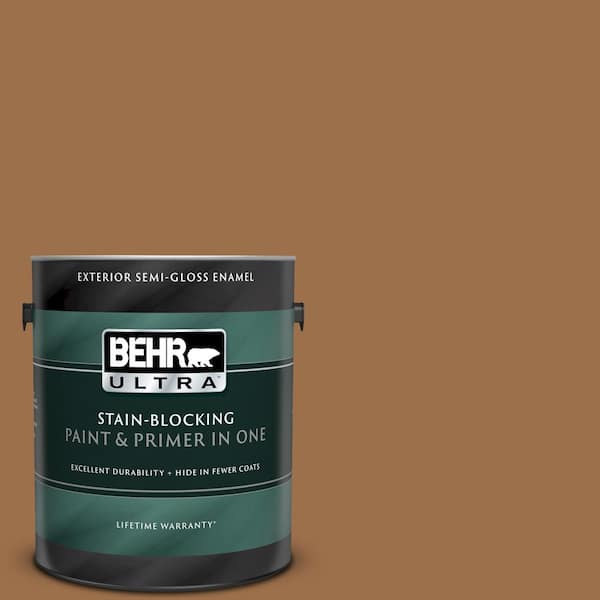 BEHR ULTRA 1 gal. #UL150-17 Olympic Bronze Semi-Gloss Enamel Exterior Paint and Primer in One