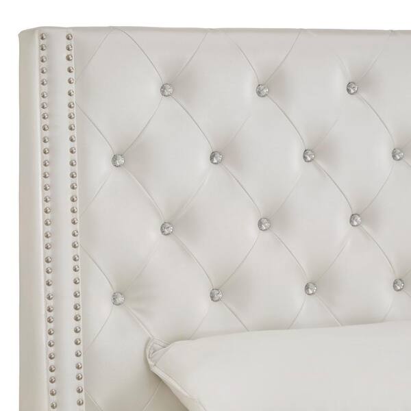 White tufted deals bed with crystals