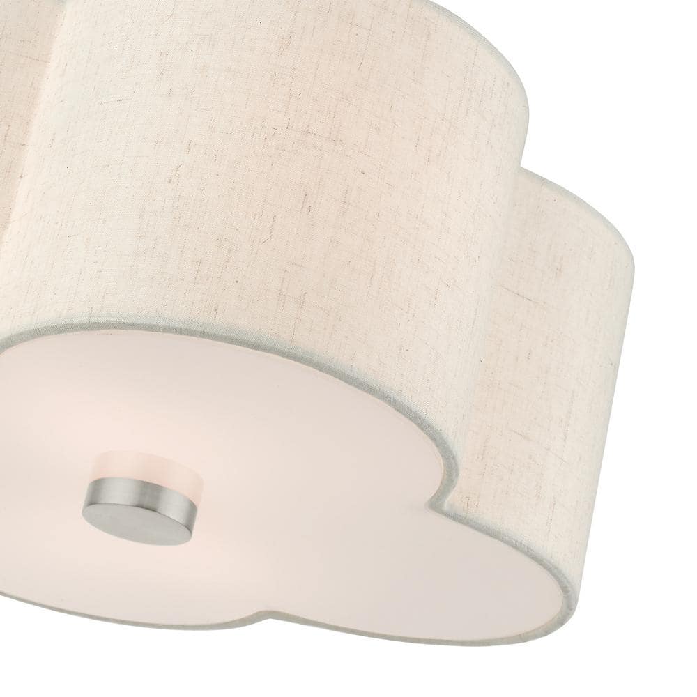 Solstice Brushed Nickel 2-Light Semi-Flush Mount with Scalloped Oatmeal Shade