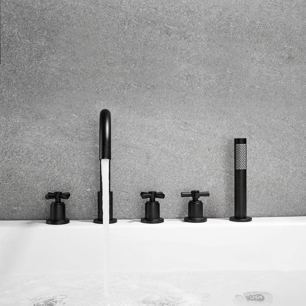 Matte Black Brass Deck-Mount Tub Faucet with Handshower